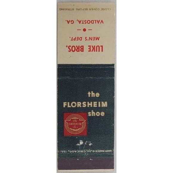 Vintage Matchbook Cover Luke Bros Mens Dept Valdosta GA Georgia Florsheim Shoes - Picture 2 of 4